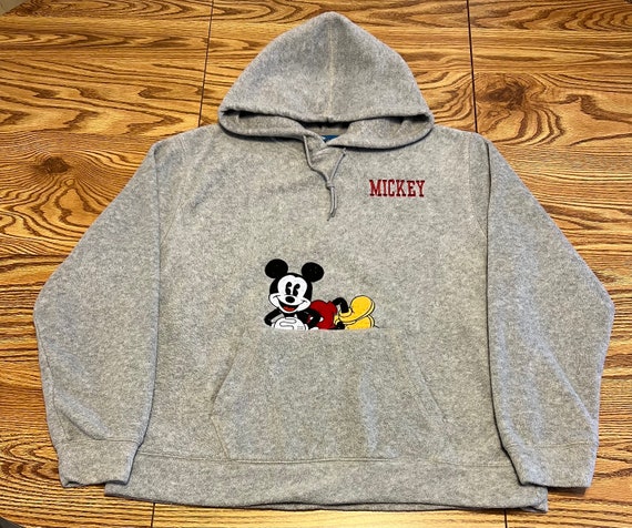 Disney Womens L Fleece Hoodie Mickey Mouse Gray Pullover