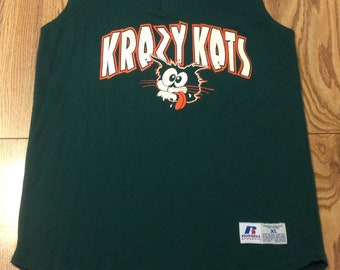 Vintage Russell Athletic Youth XL "Krazy Kats" Baseball Jersey Green Mesh Sleeveless