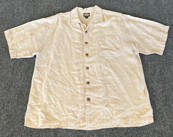 Tommy Bahama Shirt Mens XL Linen Beige Floral Shadow Print Tropical Beach