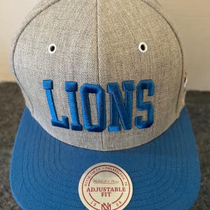 Detroit Lions Hat SnapBack Gray Blue Side Patch Mitchell & Ness NFL Vintage