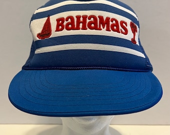 Bahamas Vintage SnapBack Trucker Hat Blue Red White Foam Mesh Back