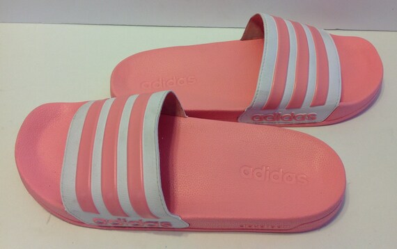 Adidas Adilette Cloudfoam Slides Pink \u0026 White Size 10 Casual Comfort Sandals