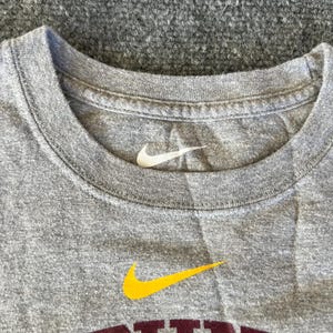 Pu&ograve; includere: Una maglietta grigia girocollo con il logo Nike bianco sul girocollo e un logo giallo con la scritta "SUN" in bordeaux. La maglietta &egrave; realizzata in un materiale morbido e confortevole.