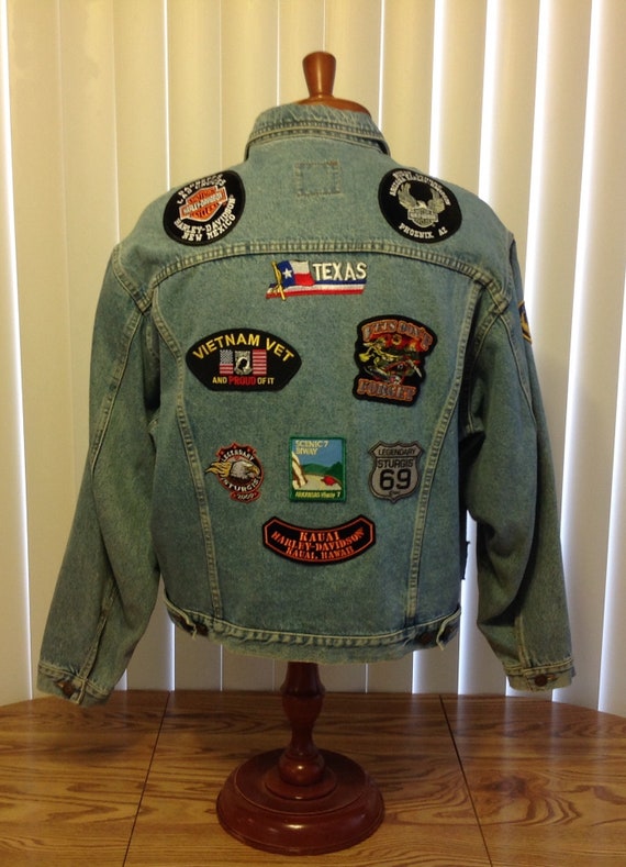 Benetton Vintage Denim Biker Jacket Blue Jean Stit