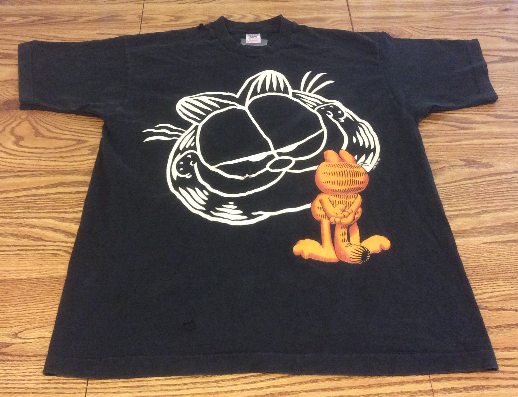 Vintage 1995 Distressed Garfield XL Loom - Single Large Paws of T Etsy Shirt Black Size Graphic Fruit Stitch Print the