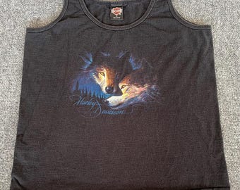 Harley Davidson T-Shirt VTG 90s Tank Top Hal’s Milwaukee WI Black Wolf Womens M