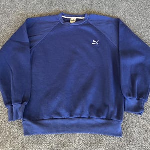 Puma VTG Sweatshirt Blue Pullover Leaping Logo Taiwan Minimalist Mens Large