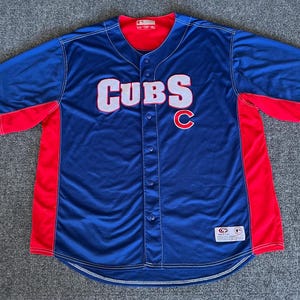 Chicago Cubs Baseball Jersey Blue Red Button Up Stitched Spellout True Fan 2XL