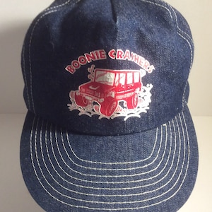 Boonie Crashers Vintage Blue Denim Snapback Hat Screen Print Contrast Stitch