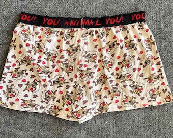 Looney Tunes VTG Tasmanian Devil Lounge Sleep Shorts Valentines AOP Button Front