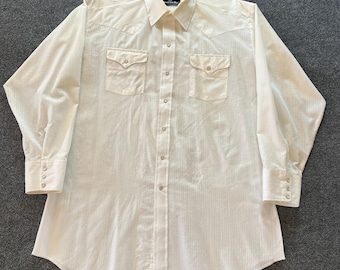Panhandle Slim VTG Ranch And Town Shirt Western Pearl Snap Cream Glitter Thread