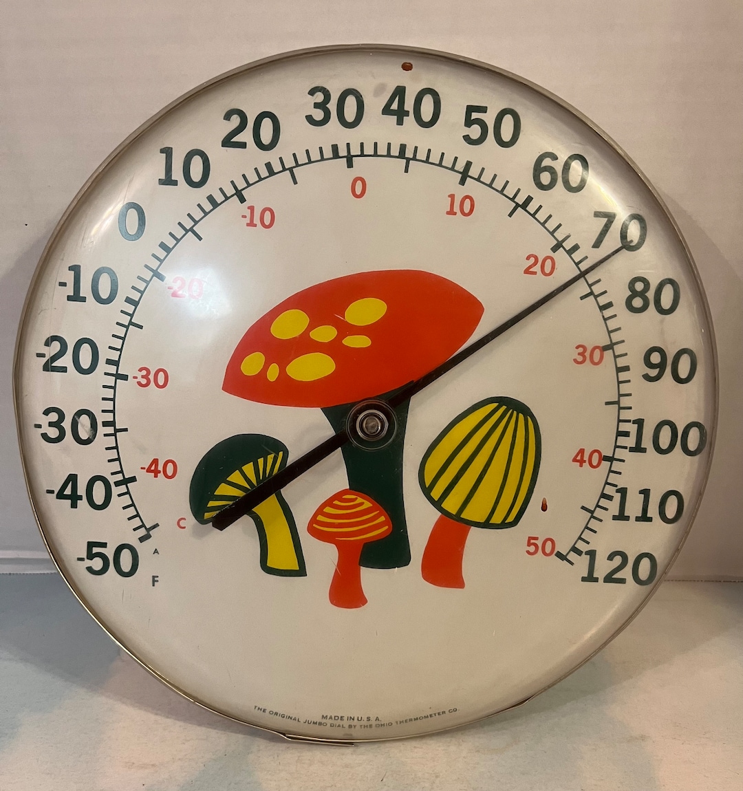 VTG Jumbo Dial Thermometer Mushrooms 1970s Ohio Thermometer Etsy
