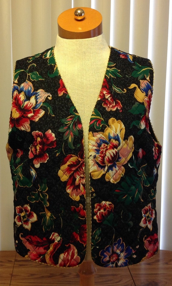 Vintage Theo Miles Womens Quilt Stitch Floral Vest