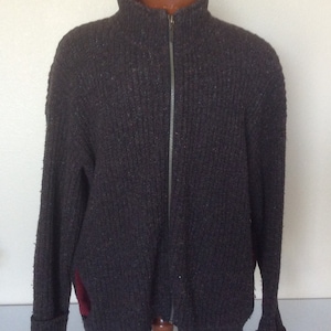 REI Vintage Mens Wool Full Zip Sweater Distressed Suede Elbow Patch Brown Grunge Size Medium
