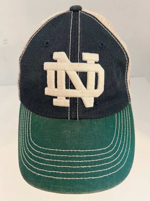 Notre Dame Football Hat Strap Back Blue Green Beig
