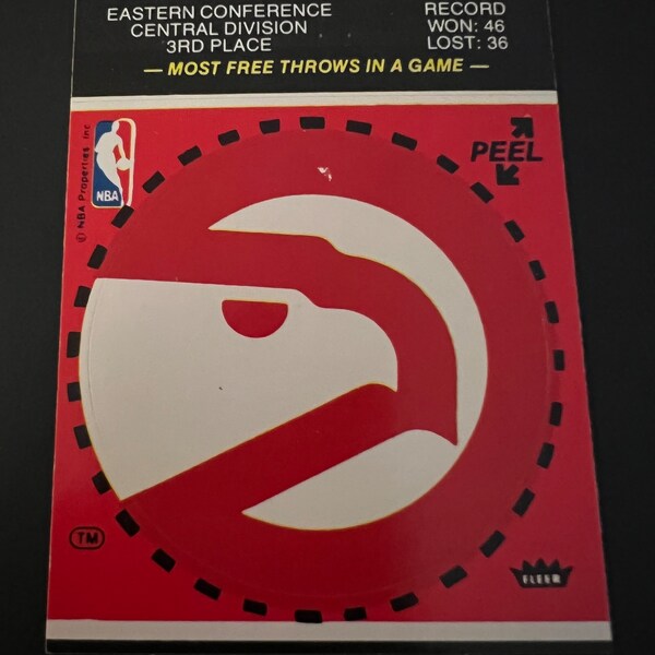 Vintage 1979 Fleer Basketball Sticker Atlanta Hawks Red Version