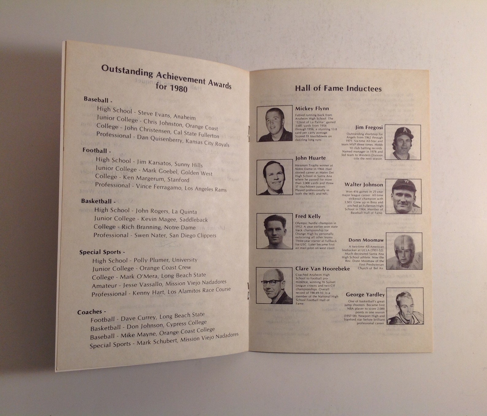 Orange County Sports Hall Of Fame 1981 Banquet Program Vintage Etsy