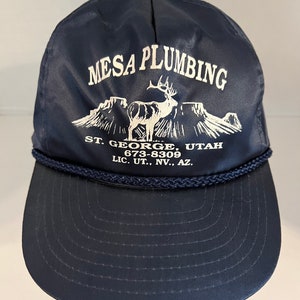 VTG Satin Hat Strap Back Blue White Elk “Mesa Plumbing” Braid St. George Utah