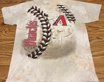 Arizona Diamondbacks Liquid Blue T-Shirt Gray Red Baseball Stitch Print 2XL