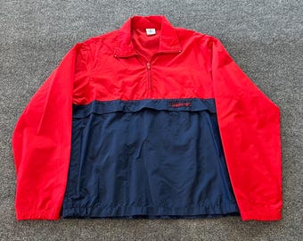 Adidas VTG 1980s Windbreaker Anorak Red Blue Trefoil Logo 1/4 Zip Pullover