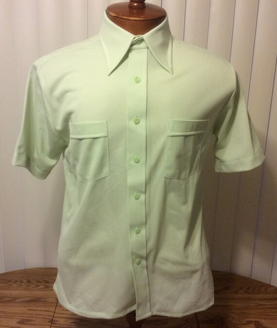 Vintage 80s NWT Kings Road Sears Hipster Camp Shirt Lime Green Polyester Mens Size Medium