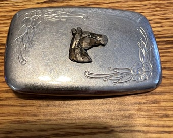 Vintage Silver Tone Horse Head Metal Belt Buckle 3D Rectangle 3.25”