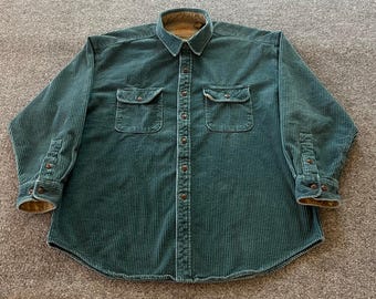 St Johns Bay VTG 1990s Wale Cord Shirt Blue Corduroy Mens XL Heavyweight Grunge