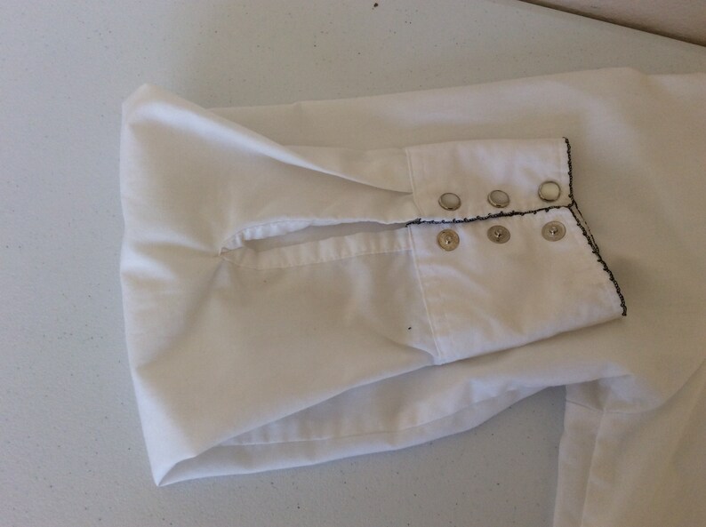H Bar C Vintage Mens 17-34 White wBlack Contrast Stitch Pearl Snap Western Shirt