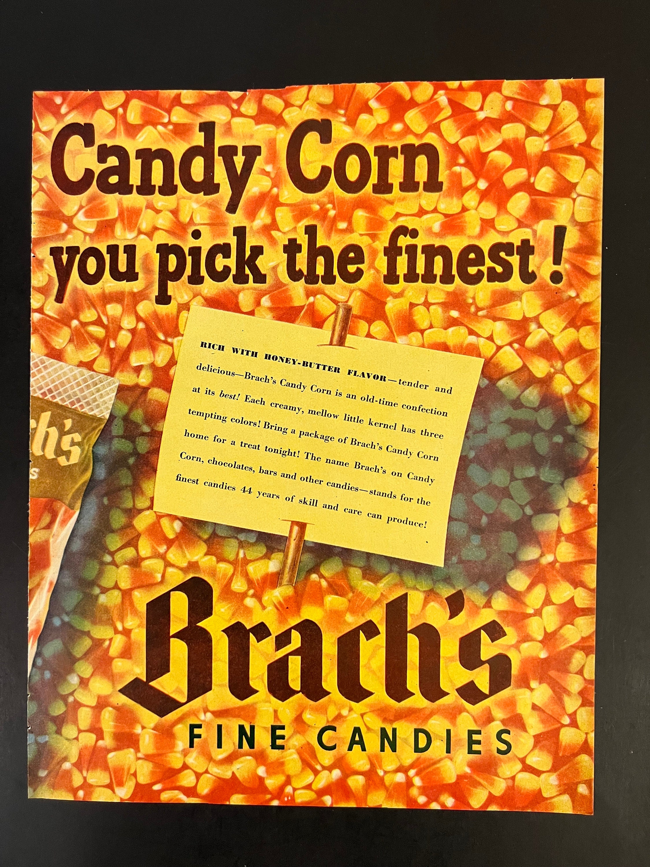 Brachs Candy VTG 1940s Print Add 10x13 Candy Corn Colorful Mid Century Food  