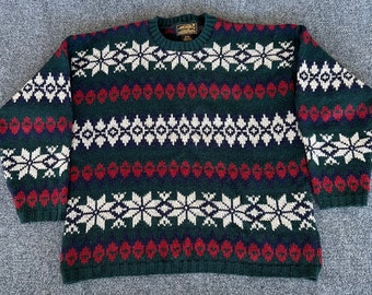 Eddie Bauer Womens Large Grandma Core Sweater Snowflake Stripe Crewneck Pullover