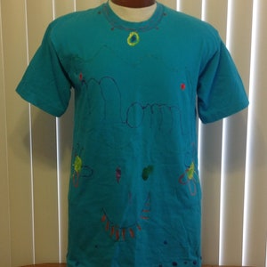 Vintage Fruit Of The Loom T Shirt “Mom” School Project Blue Single Stitch Cotton Mens Size Large