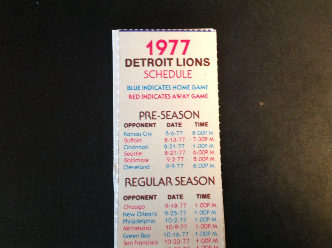 Detroit Lions 1977 Season Ticket Stub Schedule Vintage NFL Etsy