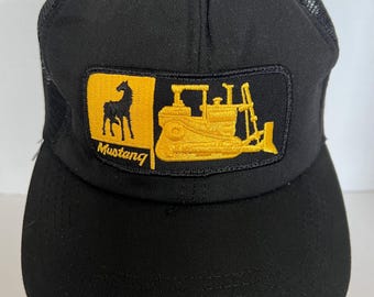 Cat VTG SnapBack Hat Black Yellow Patch Mesh Foam Cyrk USA 1980s 90s