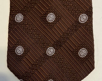 Vintage 1970s Hippy Hippie Psychedelic Fat Tie Necktie Brown White Geometric Wembley Polyester