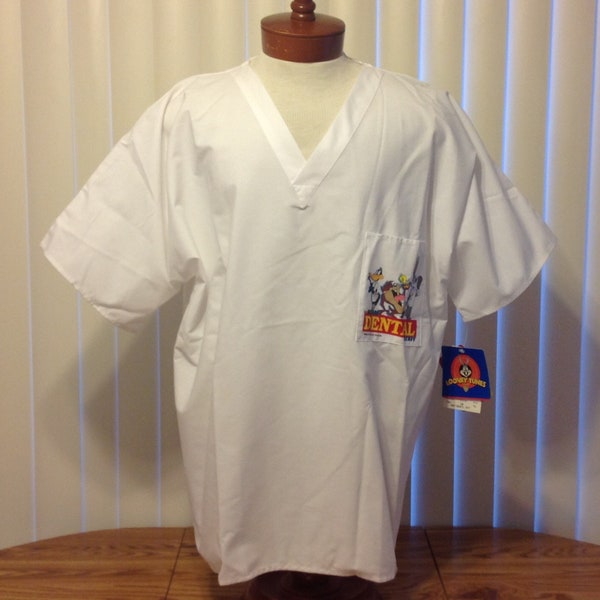 Looney Tunes NWT Vintage White Dental Scrub Top Men's Size XL