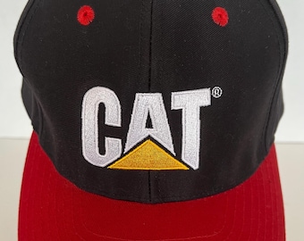 Holt Cat VTG SnapBack Hat Black Red Double Snap Cyrk Caterpillar 1980s 90s