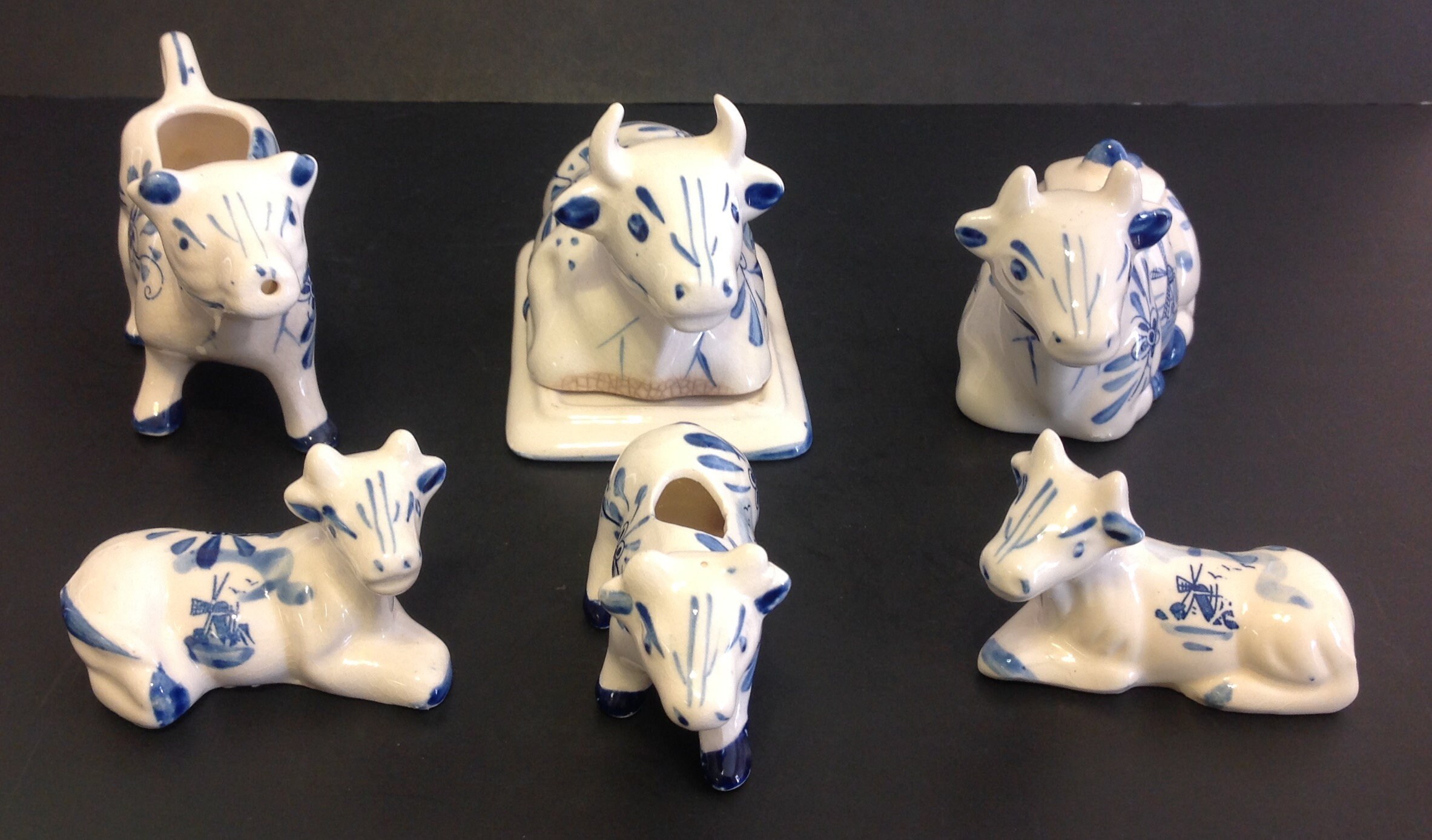Delft Blue Ceramic Cow Condiment Set 6 Piece Butter Sugar Etsy