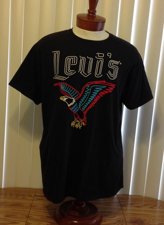 Levis Neon Graphic Logo T Shirt Black Spellout Eagle Short - Etsy