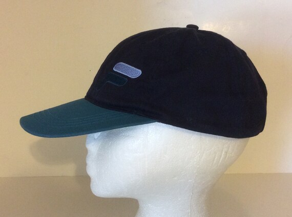 Fila Vintage 90s Strapback Hat Offset “F” Logo Bl… - image 2