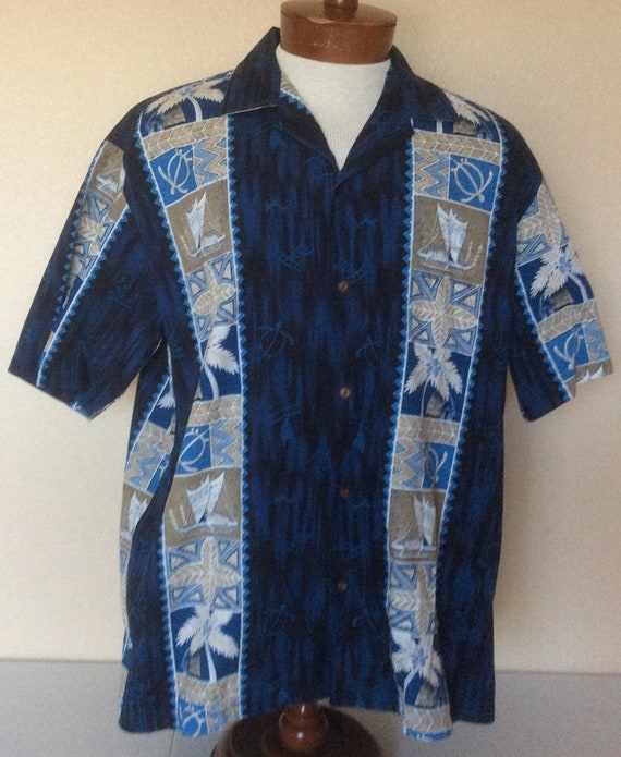 Winnie Fashion Vintage Blue Hawaiian Camp Shirt T… - image 1