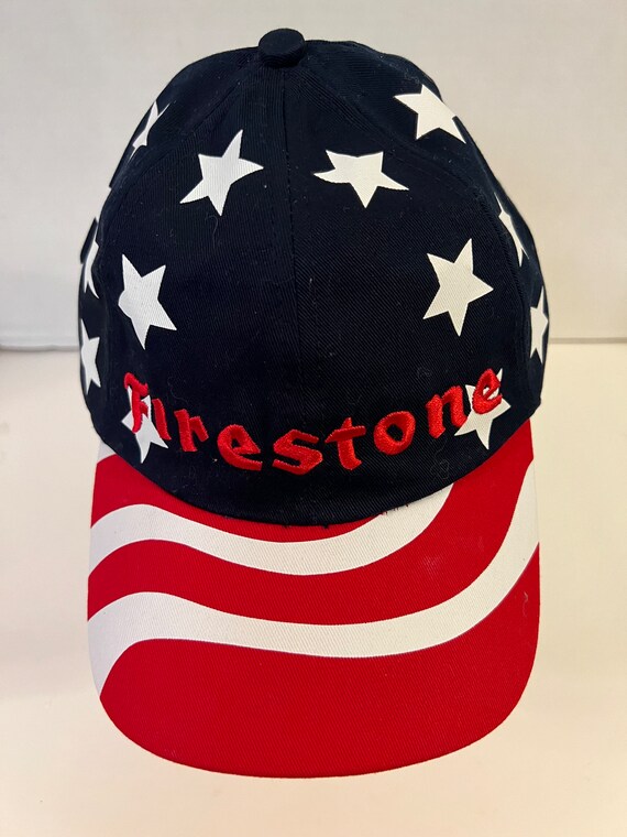 Firestone Hat Strap Back Dad Patriotic Flag Red Wh