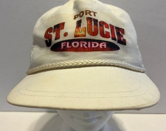 Port St. Lucie Florida Vintage SnapBack Hat White Braid Screen Print Tourist Souvenir