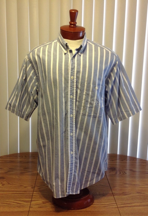 Nautica Vintage Blue Striped Logo Oxford Shirt Short Sleeve Button Front  Cotton Mens Large -  Denmark