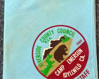 Vintage 1969 BSA Camp Emerson Staff Neckerchief Riverside County Council CA