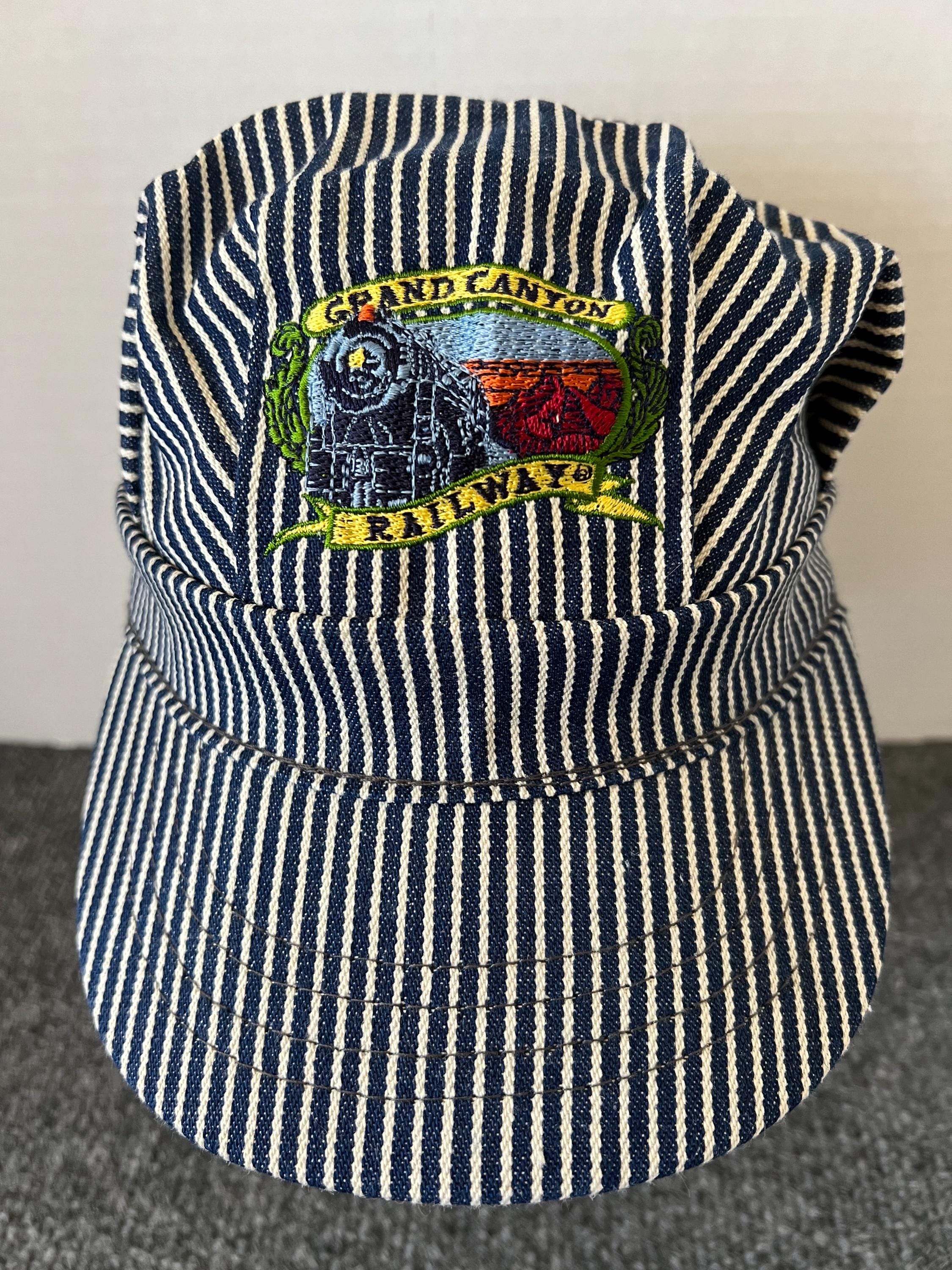 ✨NEW Striped Newsboy train conductor Cap hat eagle ? logo Amazon.com: Roundhouse Round House Train Conductor Hickory  main image 3