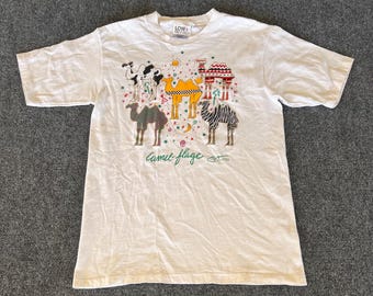 Low + Behold T Shirt VTG White “Camel-Flage” Bedazzled Print Humorous Mens Large