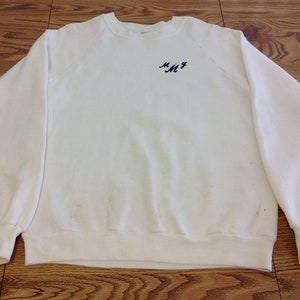 Jerzees by Russell Vintage Sweatshirt Crewneck Pullover White Black Monogram Men&#39;s Size Medium