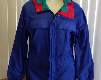 REI Vintage Elements Hooded Thaw Rain Jacket Blue Nylon Waterproof Size Small