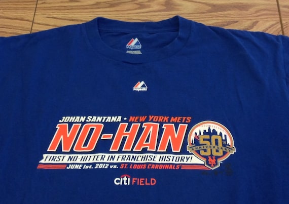 New York Mets Johan Santana No Hitter T Shirt Majestic Blue 