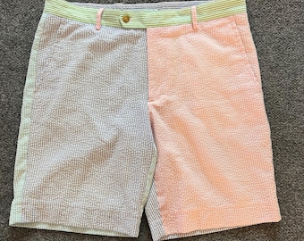 F & G Tech Mens 34 Golf Shorts Colorblock Pinstripe Seersucker Mesh Lined Preppy